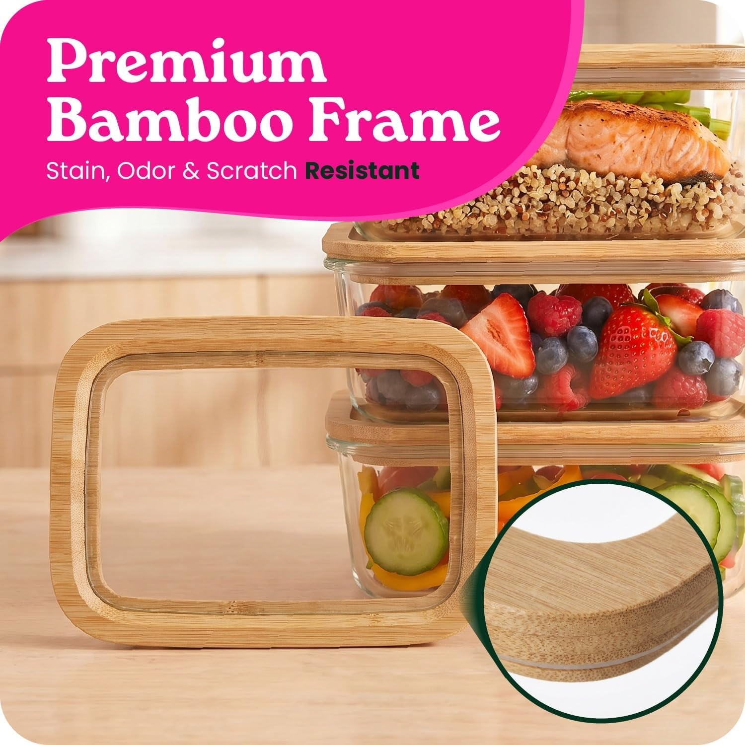 6-Pack Glass Food Storage Containers with Clear-Top Bamboo Lids – Plastic Free 2