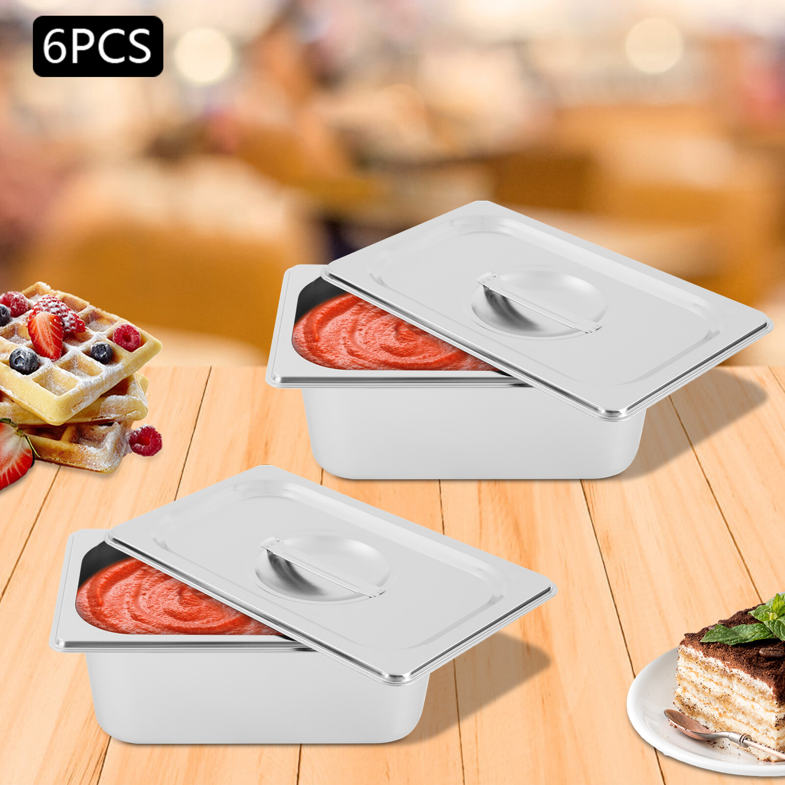 6pcs Stainless Steel Trays With Lids, Food Storage Containers Stackable Pans 4L