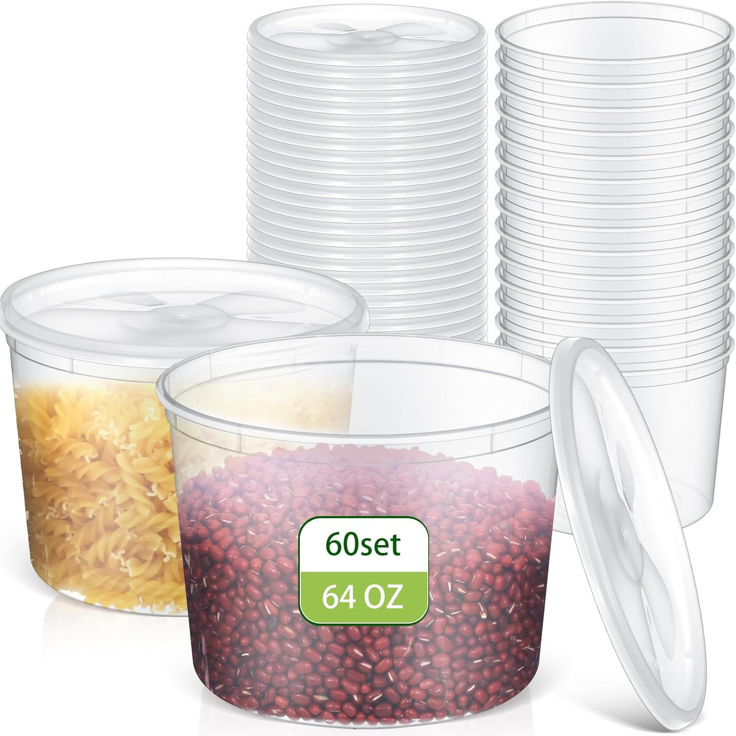 60 Sets Plastic Deli Containers with Lids Food Storage Containers Soup Cups, Lea