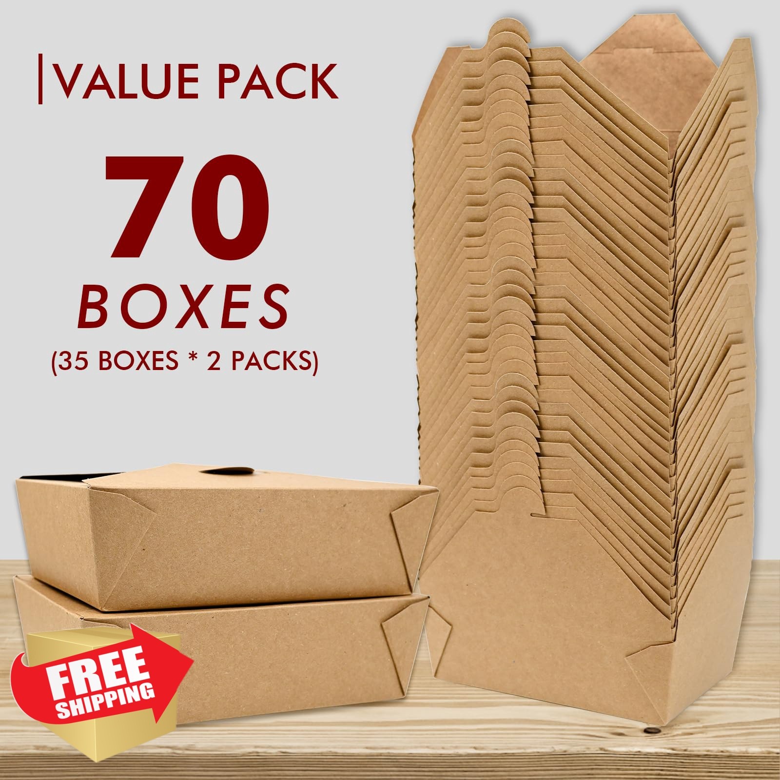 EcoDispose 71oz 70pc Kraft paper takeout boxes