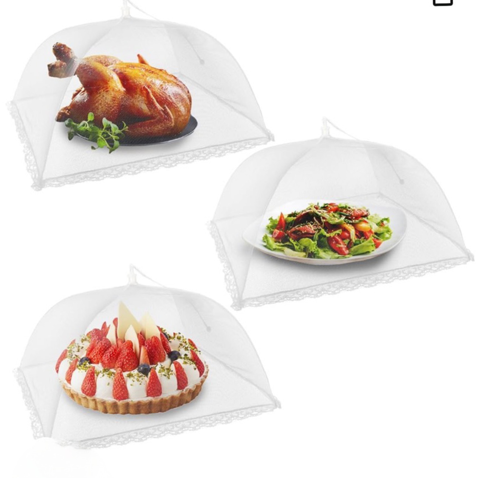 Set of 3 Large Pop-Up Food Tents, 17″x17″ Covers For Outdoors – Picnics, BBQs