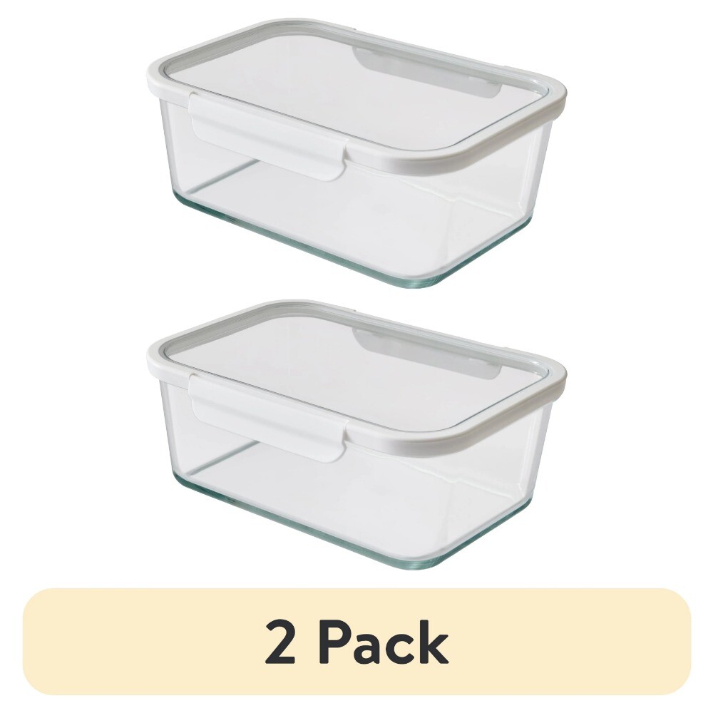 10Cup Rectangle Glass Food Storage Container with Tritan Lid. Set of 1,2 Pieces