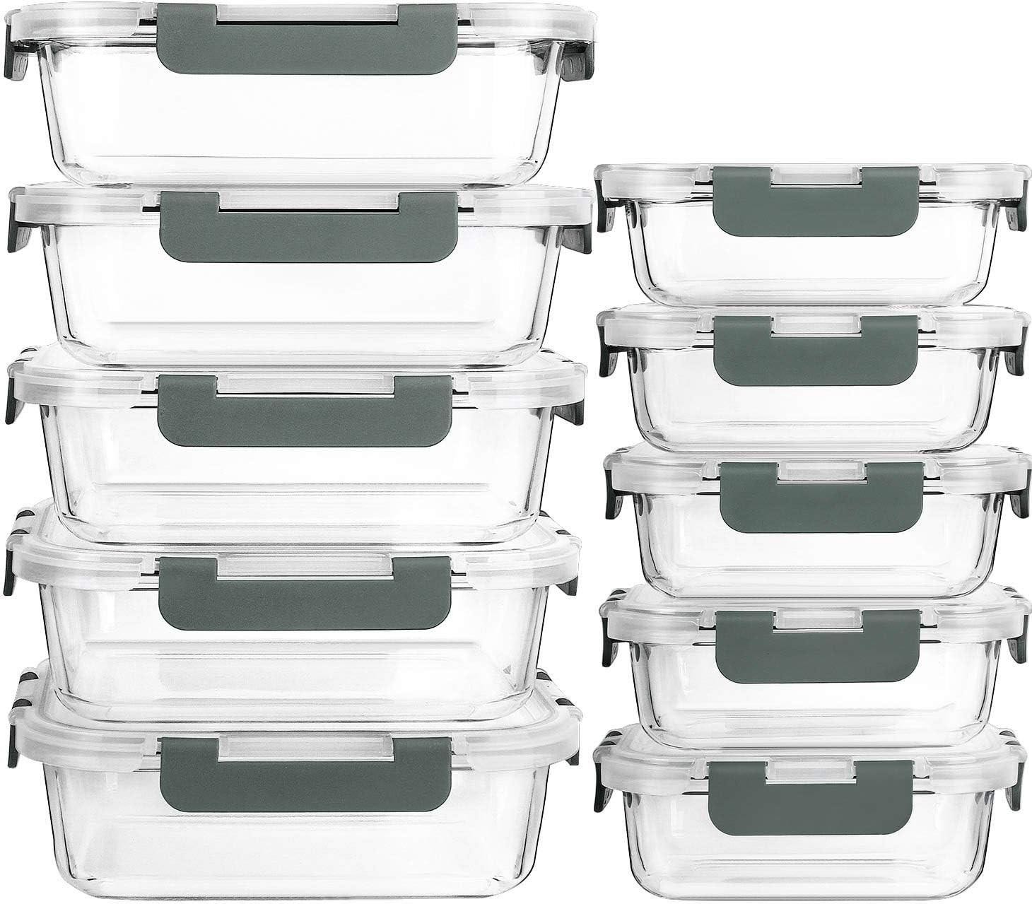 10 Pcs Glass Meal Prep Container with Lidswith Lifetime Lasting Snap Locking Lid