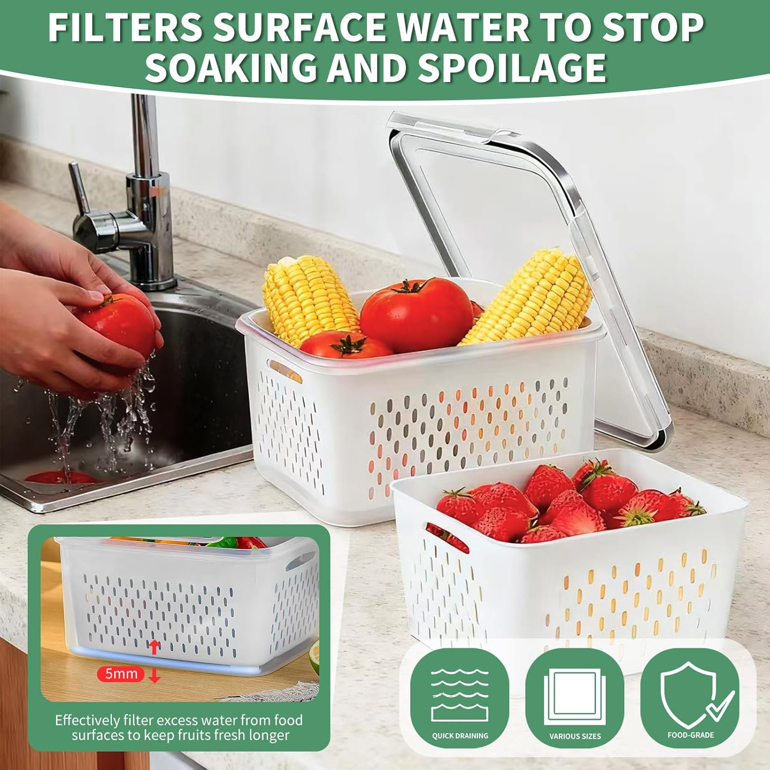 3 Pcs Fruit Containers for Fridge, Strawberry Storage Containers for Fridge, …