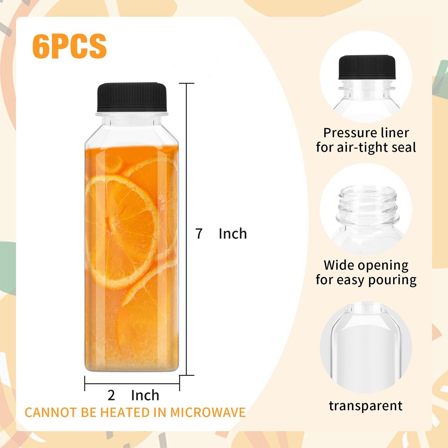 DODHEG 6 Pcs 14 Ounce Plastic Juice Bottle, Bulk Beverage Containers, Drink C…