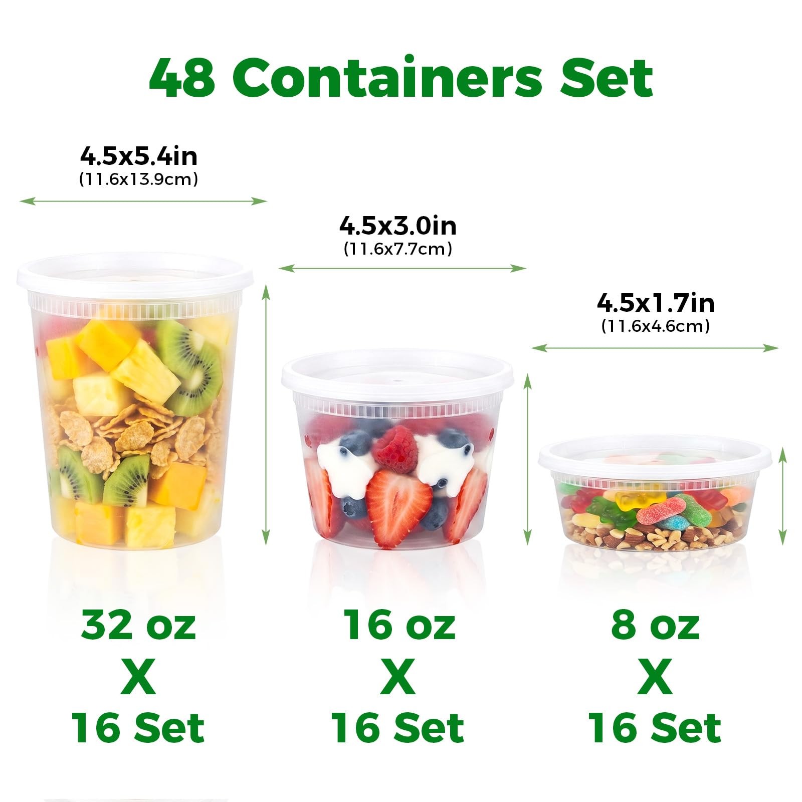 Deli Containers with Lids 48 Sets, 32/16/8 oz Food Storage Containers with Li…