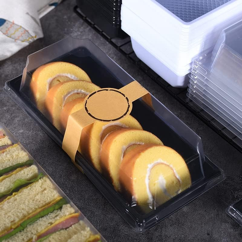 50-Pack Black Plastic Sushi and Pastry Containers with Lids