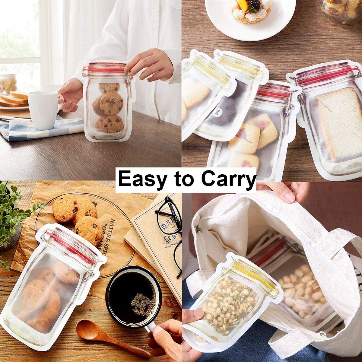 30 Pack Mason Jar Zipper Bags – Reusable Airtight Seal Food Storage Snack Zip…