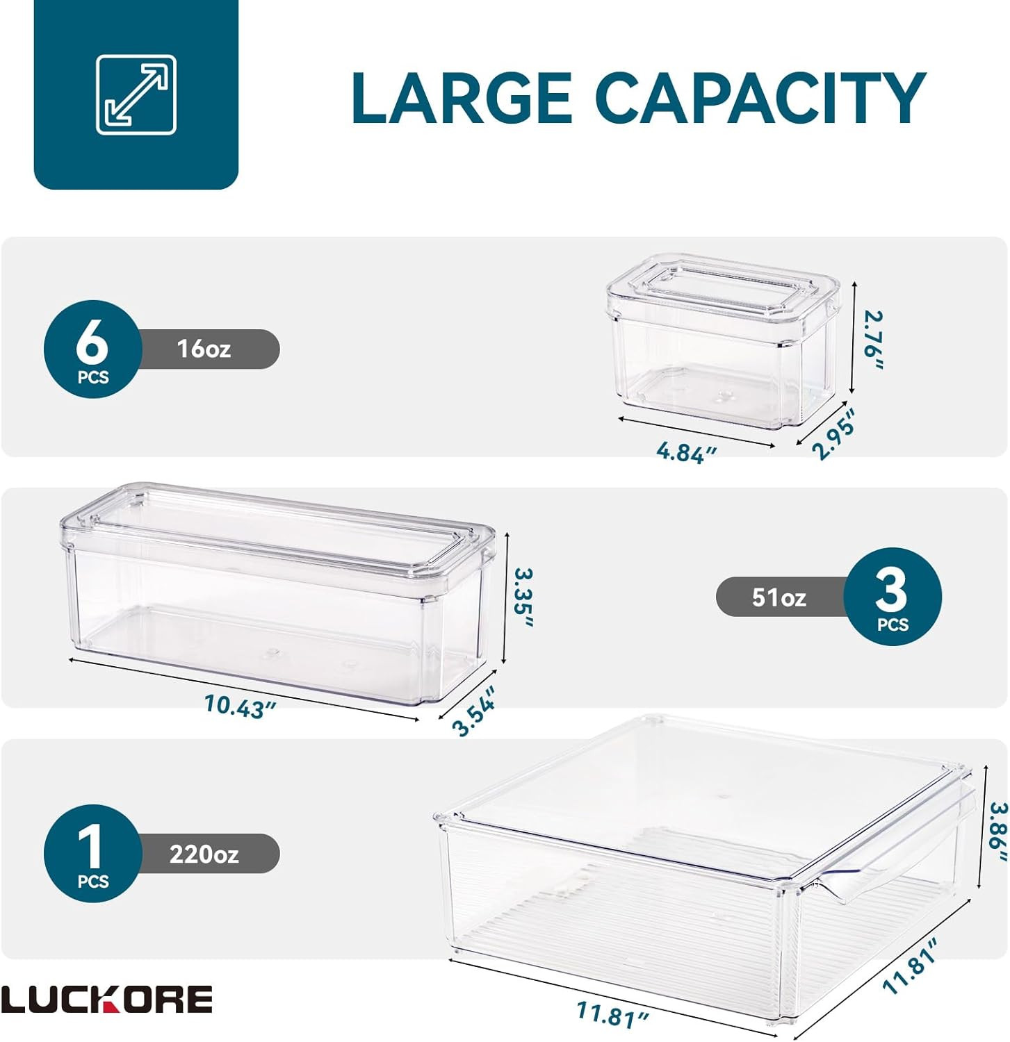Luckore 10 Pack Clear Fridge Organizer, Stackable Refrigerator Organizer Bins wi