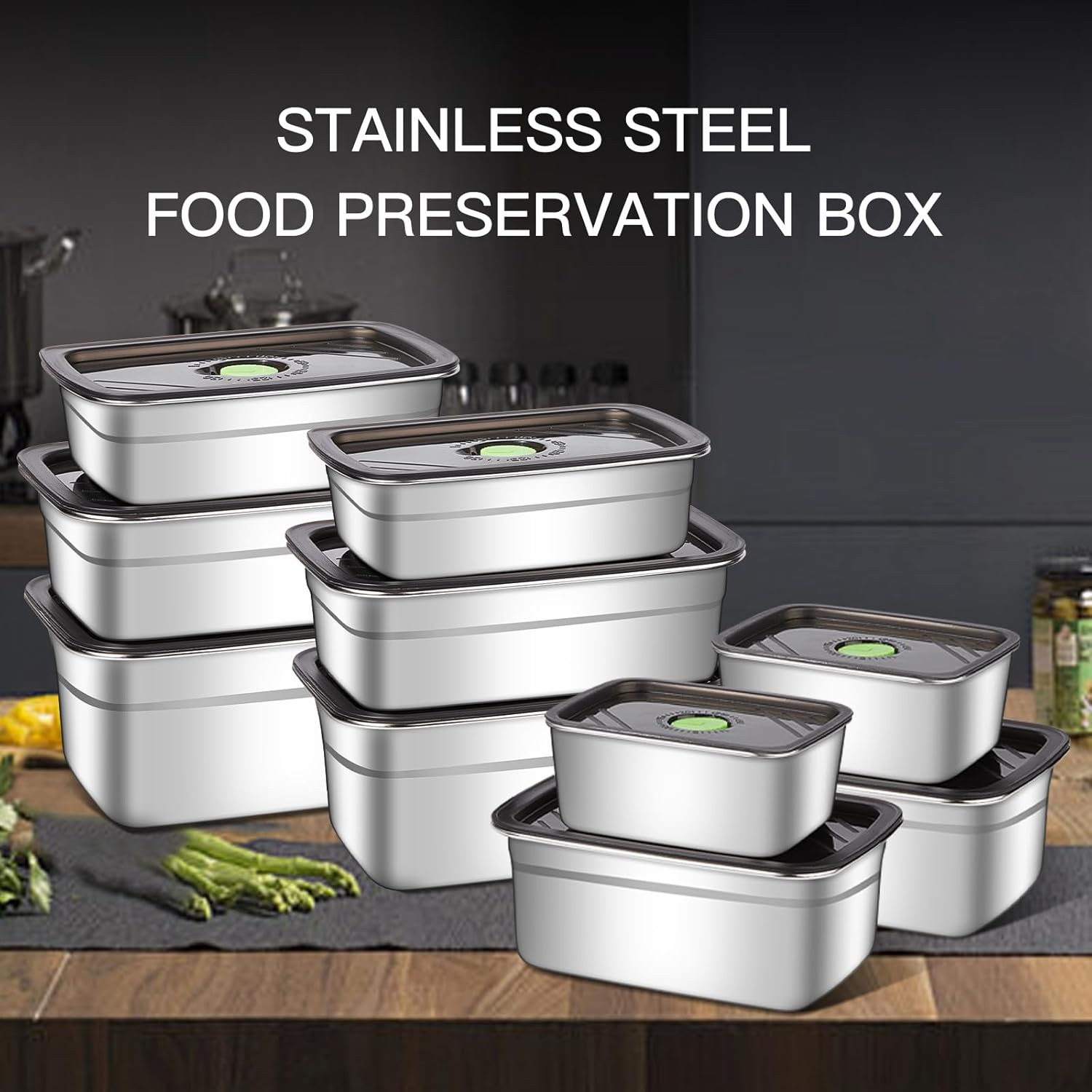 10-Piece Stainless Steel Food Storage Container Set with Airtight Lids – Durable