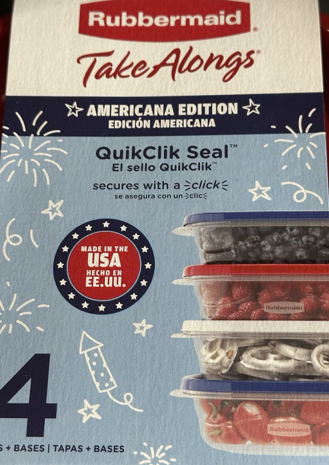 Rubbermaid TakeAlongs 4-Pack Red/White/Blue 2.9 Cup Sandwich Box Containers