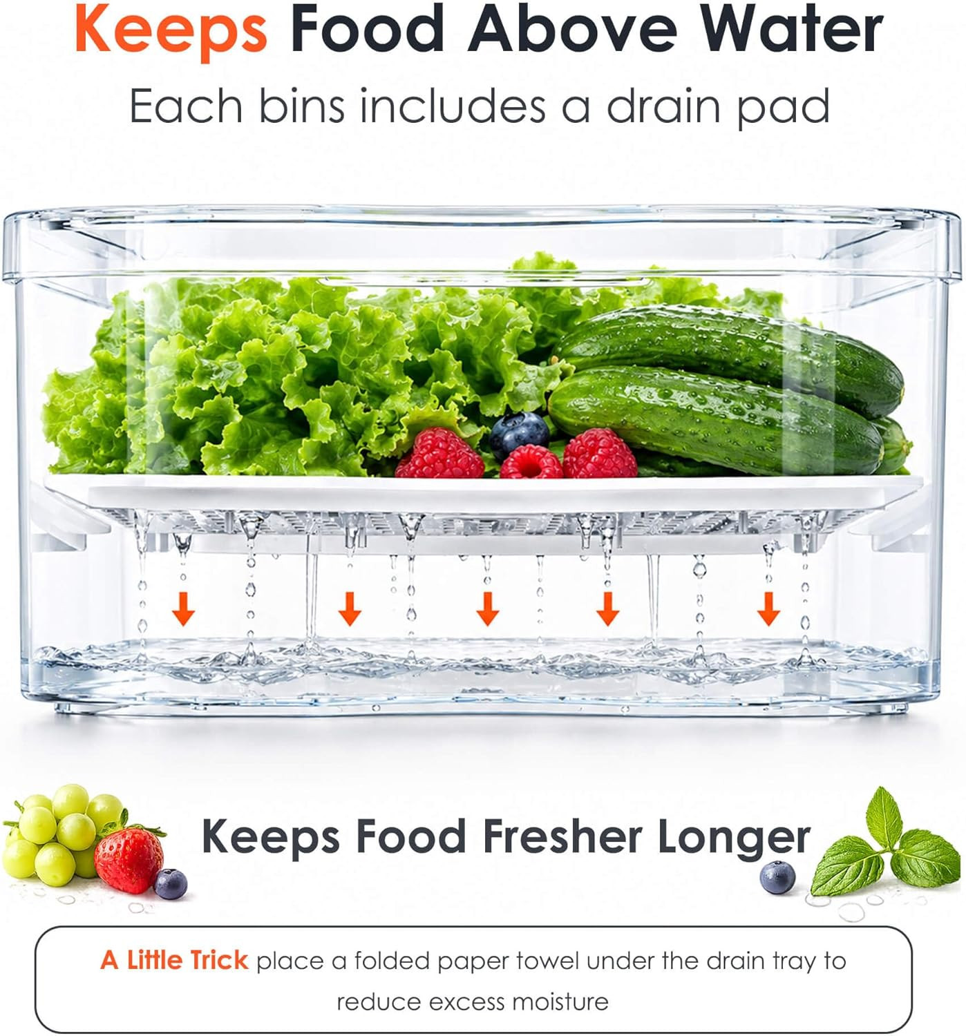 Clear Fridge Bins with Drain Trays – Bpa-Free PET, Stackable(8 Pack) | 8 Pack: 1