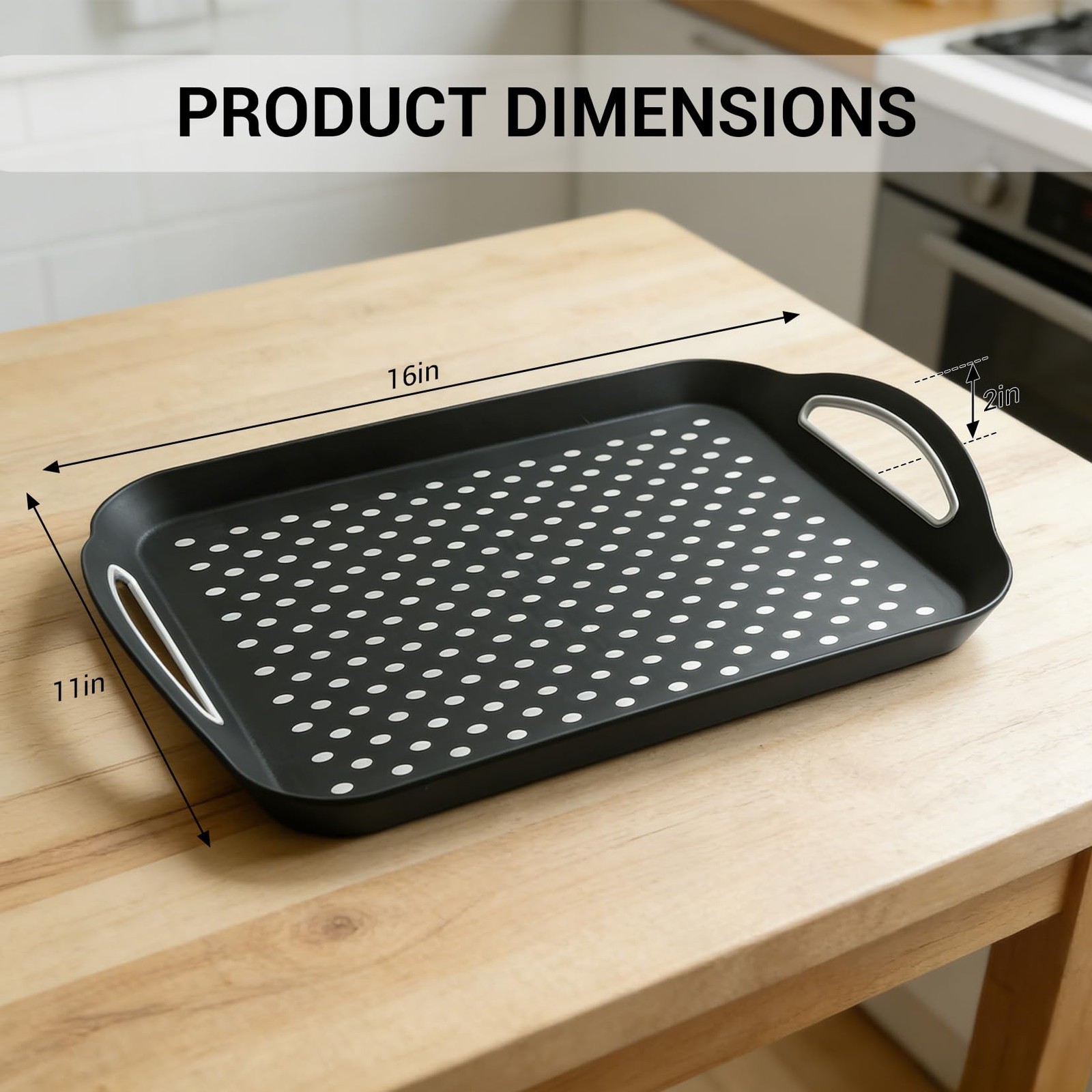 Large Non-Slip Tray with Handle, Black PP+TPR Lap Tray, 15.5×11.5 Inch, Dual …
