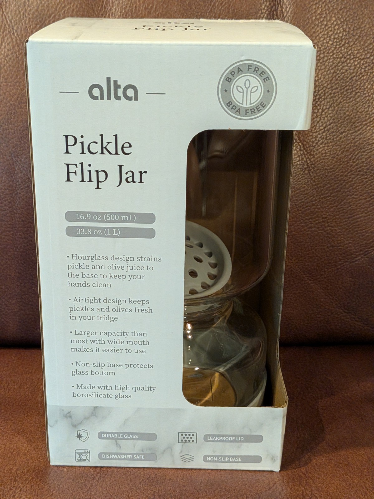 Alta Glass Pickle Flip Jar Wide Mouth No Slip Base 33.8 Liter Leak Proof Lid New