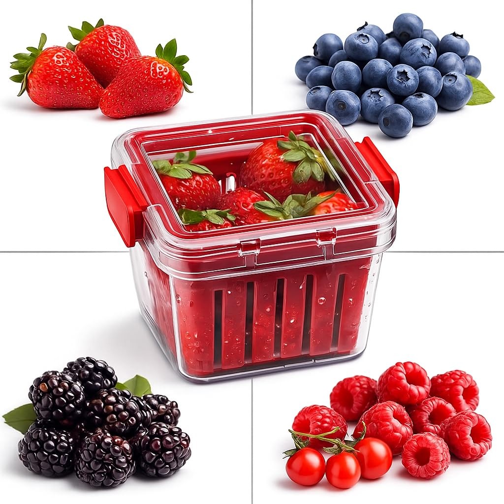 Home & Style Produce Storage Container with Colander – Rinse, Drain & Keep Fr…