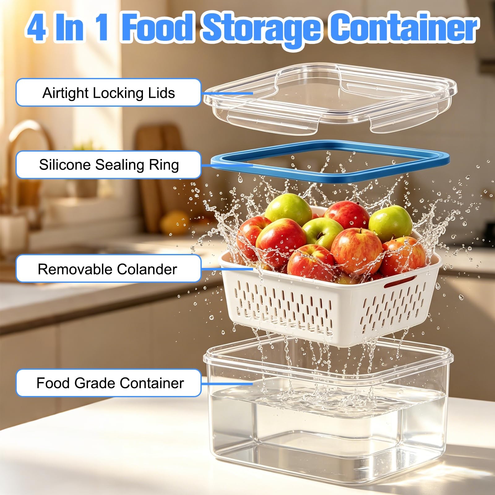 4 In 1 Food Storage Container, Fruit Storage Containers for Fridge Household …