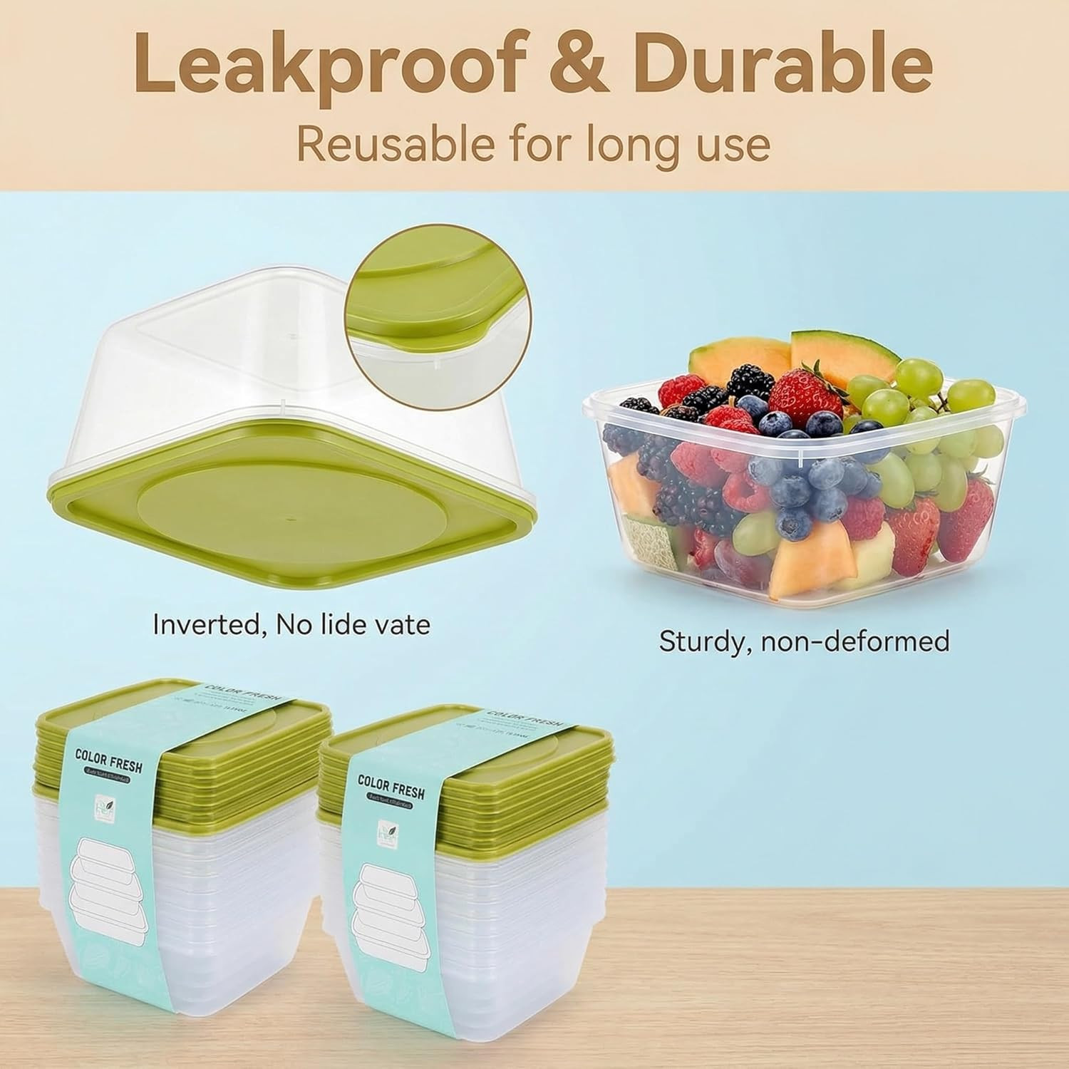 16 Pcs Square Food Storage Containers, Prep Containers Reusable with Plastic Lid