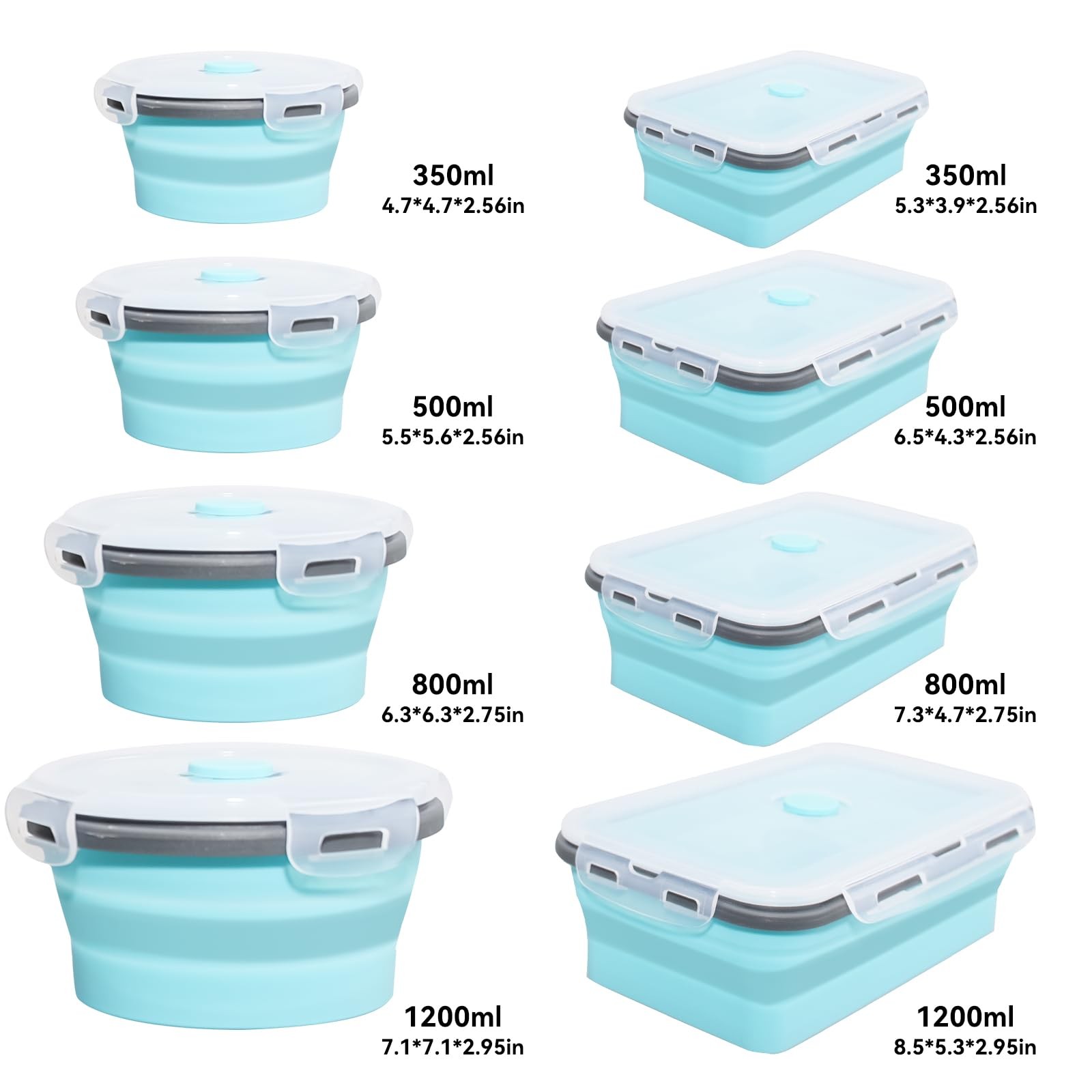 16 Pieces Collapsible Food Storage Containers 8 Pcs Rectangle and 8 Pcs Round…