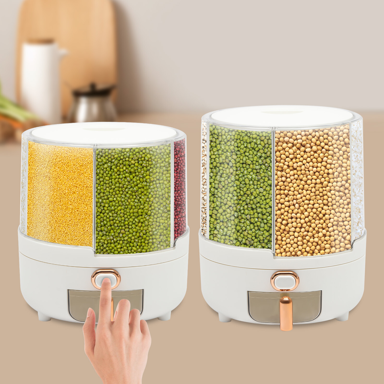 6 In 1 Rotating Dry Food Grain Rice Container Cereal Dispenser Storage Box