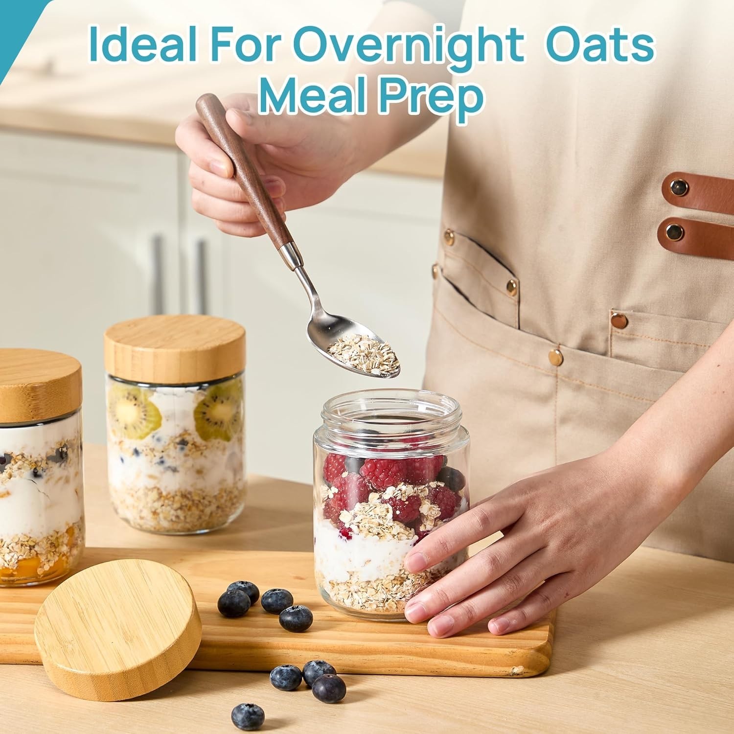 Airtight 6 Pack Glass Jars with Bamboo Lids 500ml Multi-Purpose Food Containers