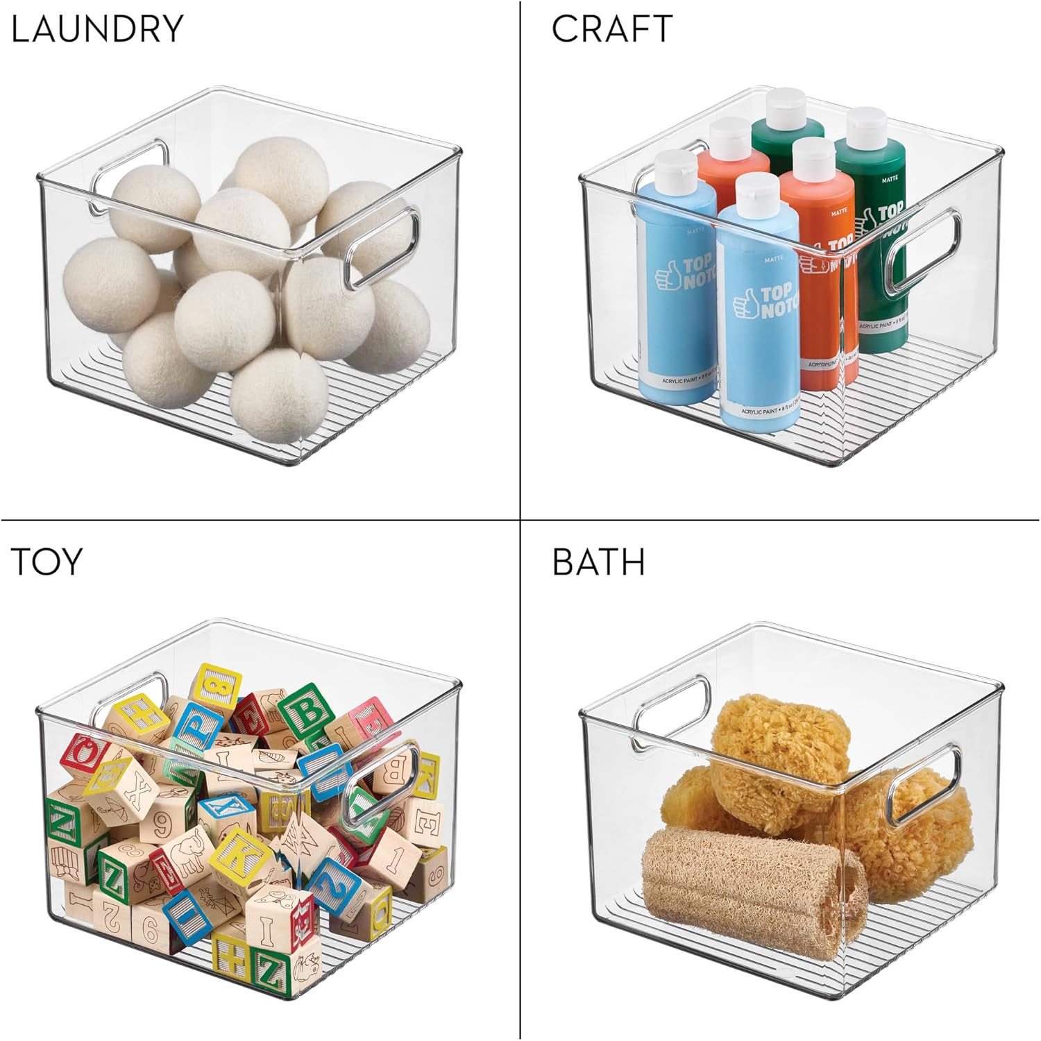 Pantry Storage Bin with Handles for Kitchen Cabinets or Fridge – Clear – Made in
