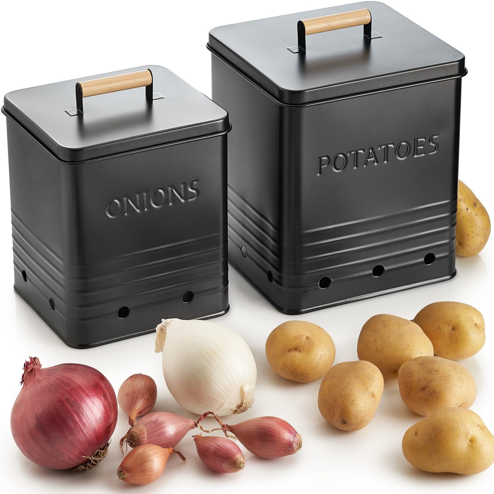 Beautiful Potato and Onion Storage Container Set, 10.1″ & 8.9″ – Perfectly Si…