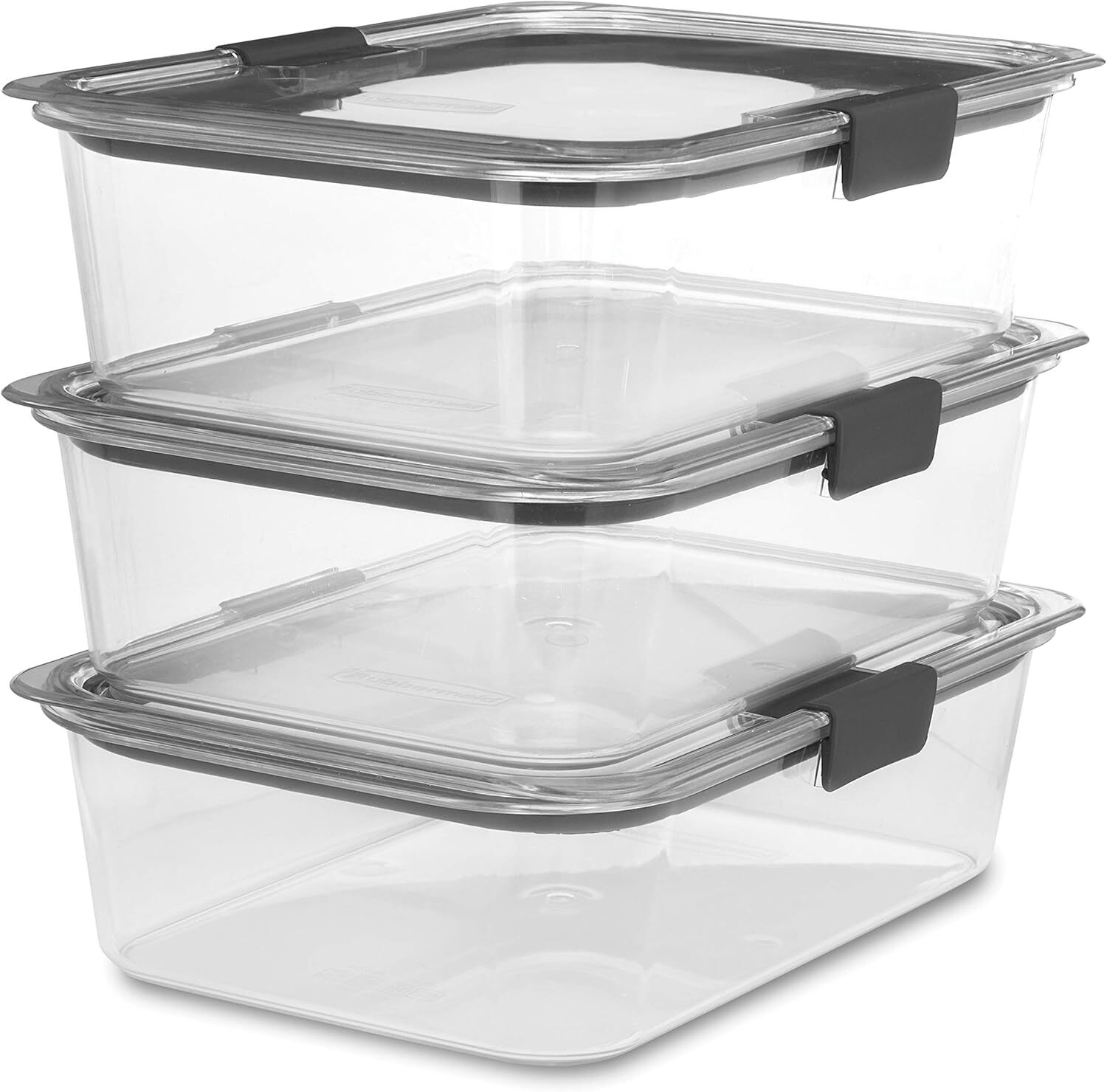 Food Storage Container, Large, 9.6 Cups, Clear, 3-Pack Plastic Clear