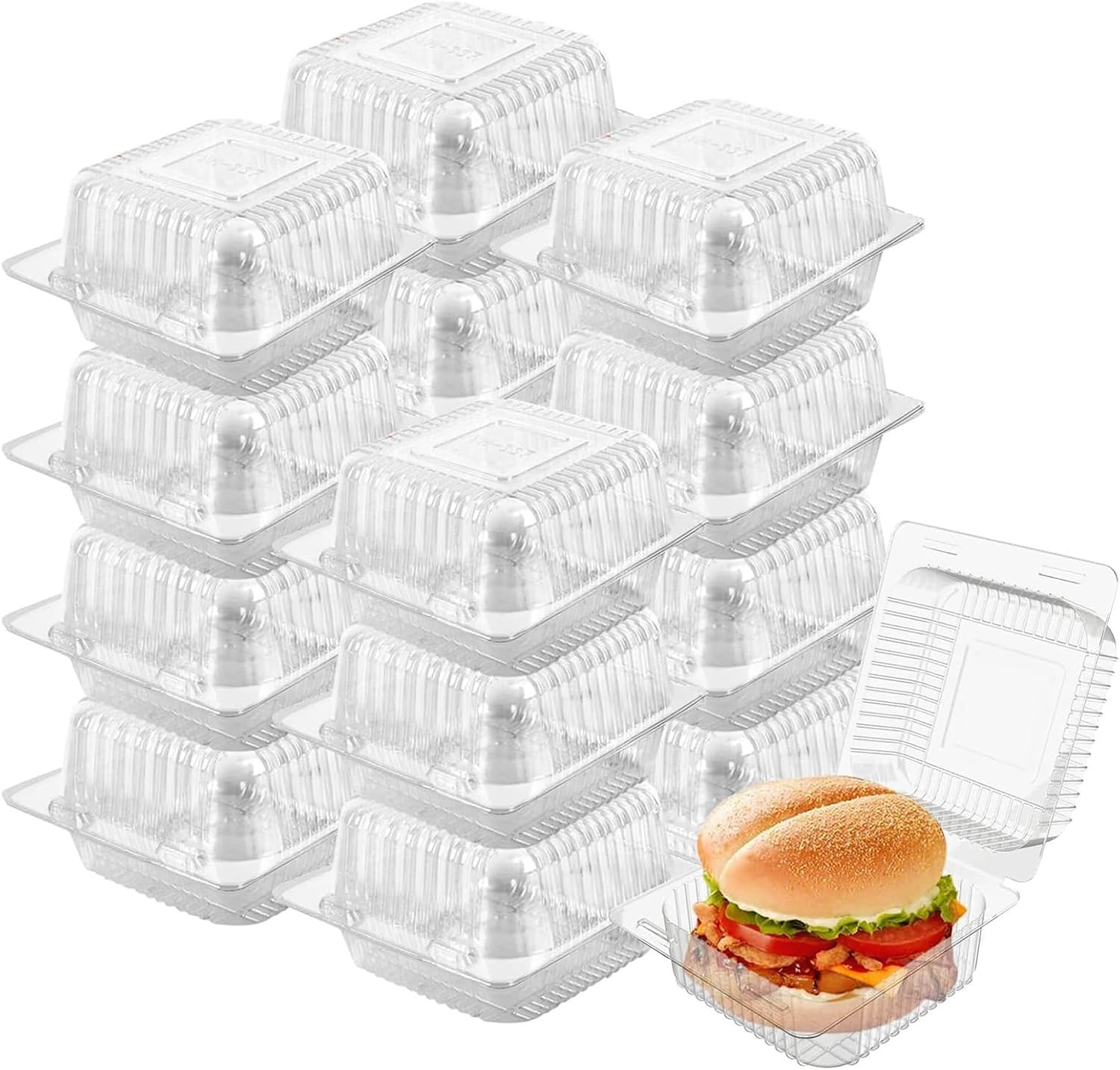 Contenedores Para Llevar Con Bisagras de Plastico Transparente de 5 X 5 Pulgadas