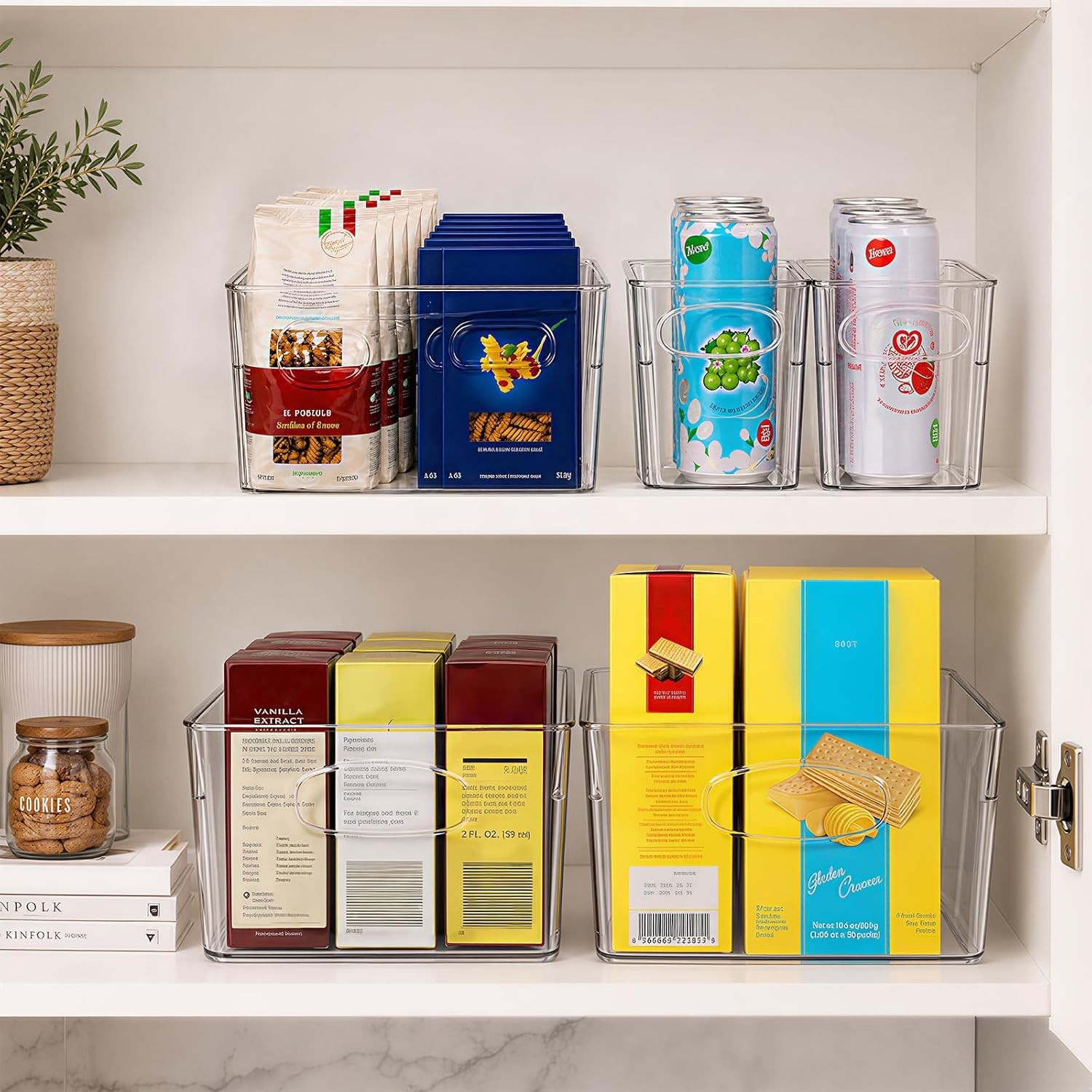 5 Pack Clear Plastic Pantry Organizers and Storage, Stackable Storage Bins wi…