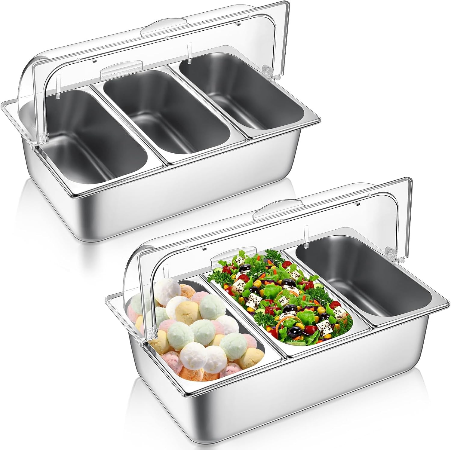 Buffet Food Display Container Ziliny 2 Pack Stainless Roll Top Cover
