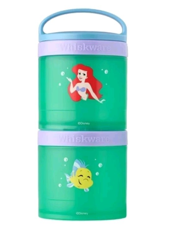 Disney Princess 2 Stackable Snack Cups Container for Kids. Green/Blue/Purple