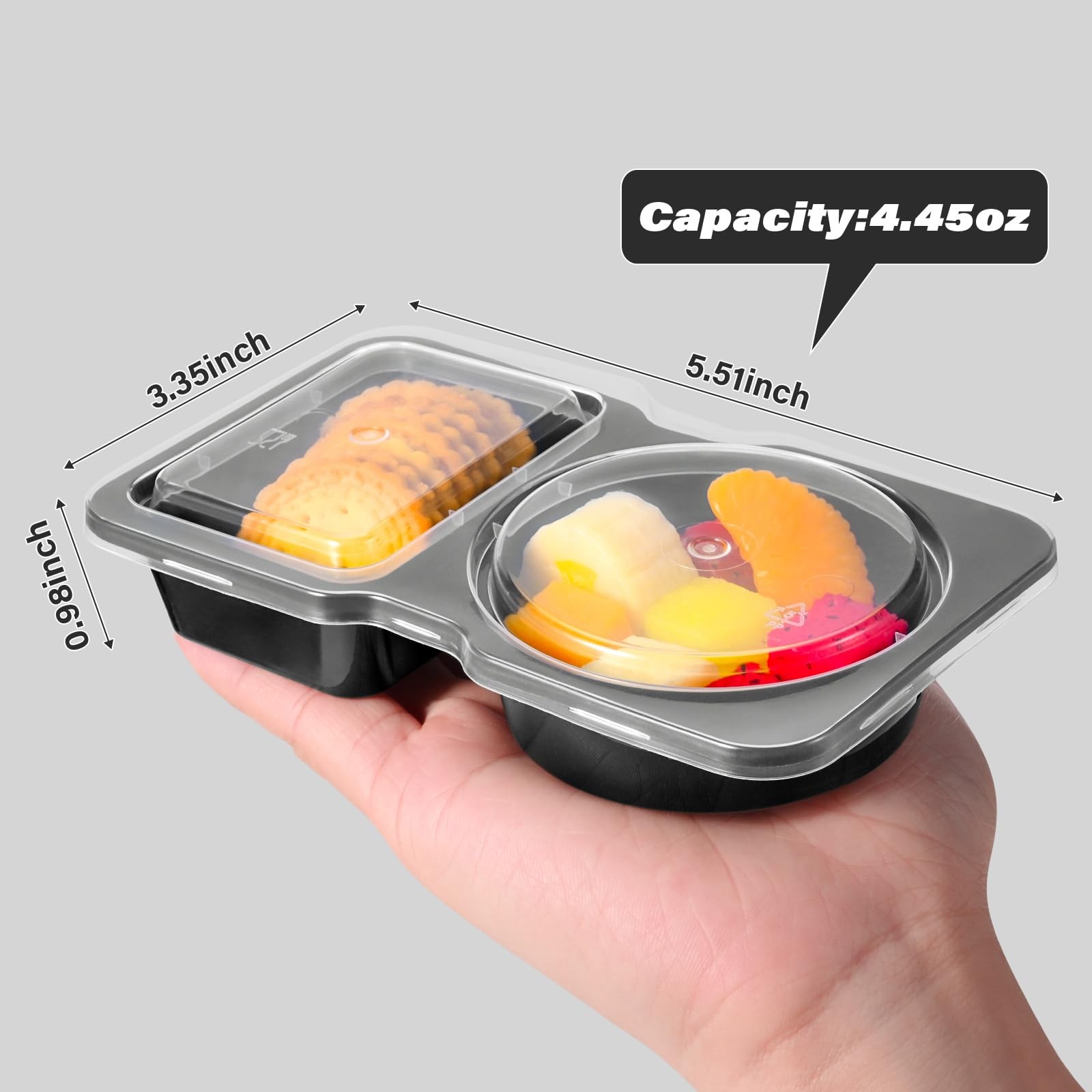 Double Compartment Snack Containers with Lids, 2 Compartment Condiment Contai…