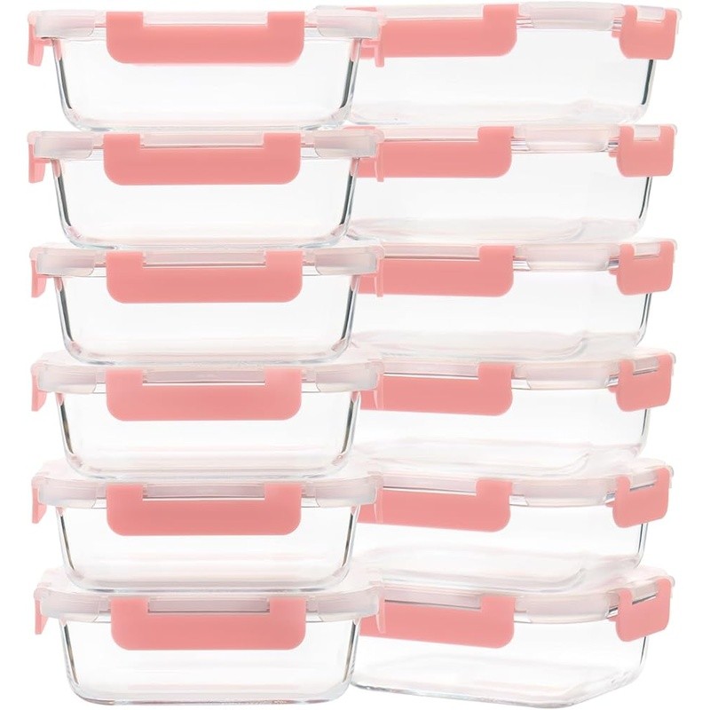 Borosilicate Glass Meal Prep Containers 6pc Airtight Leak-proof Stackable Lids