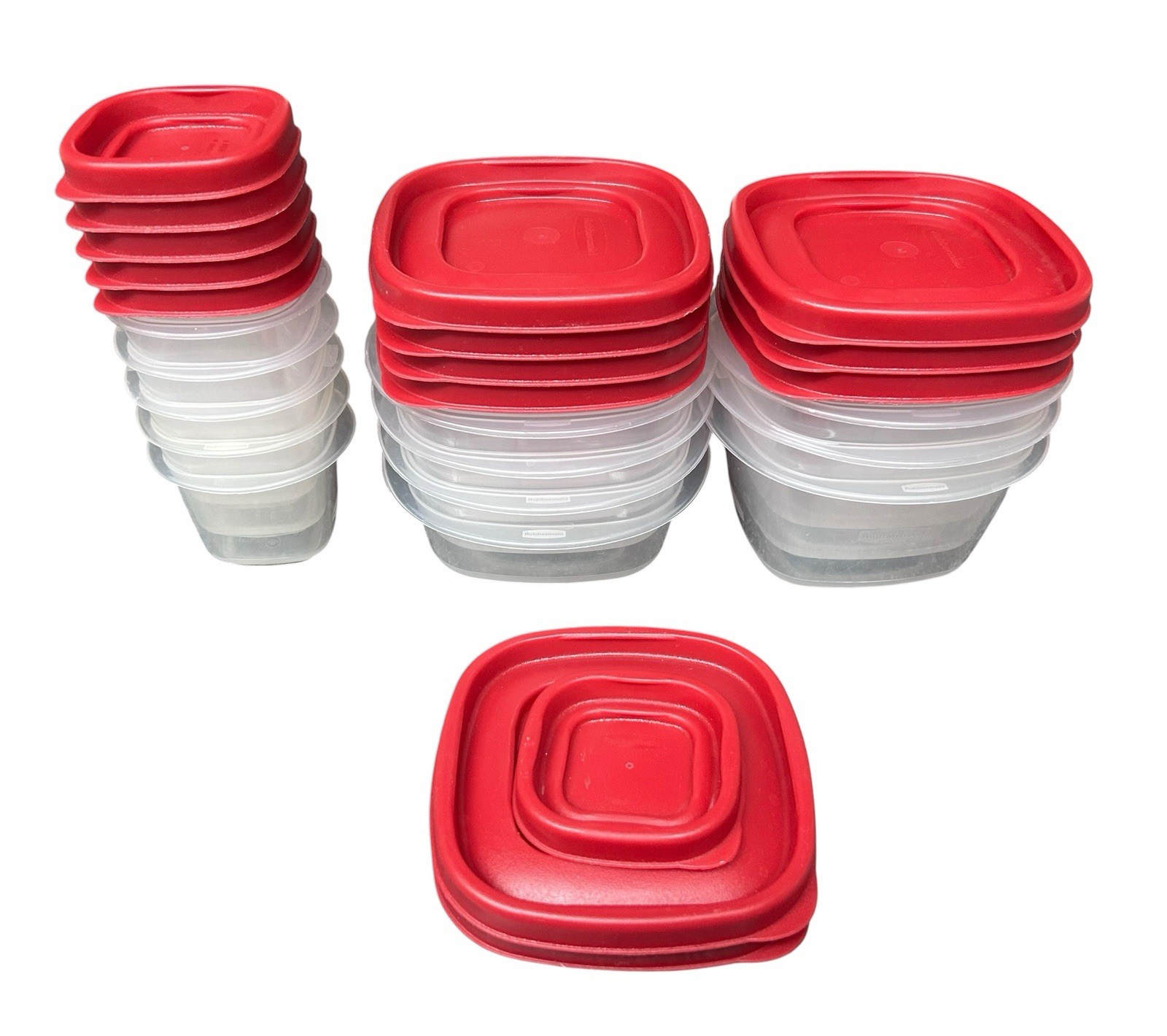 Mixed Lot Of Rubbermaid Easy Find Red Lid Storage Containers – 12 Con. & 15 Lids