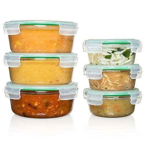 Glass Meal Prep Containers with Lids [8 Pack, 33 oz & 4.5 oz] – 2 Compartment…