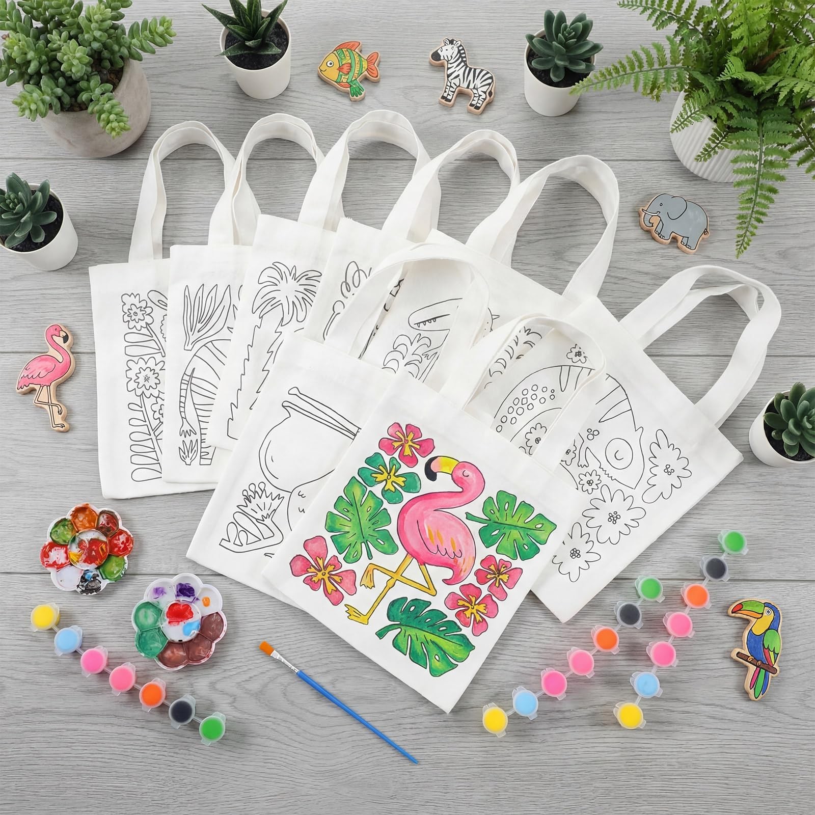 Aliceset 16 Pcs Mini Color Your Own Bag Canvas Tote Bag For Painting 7.9 X 8.6