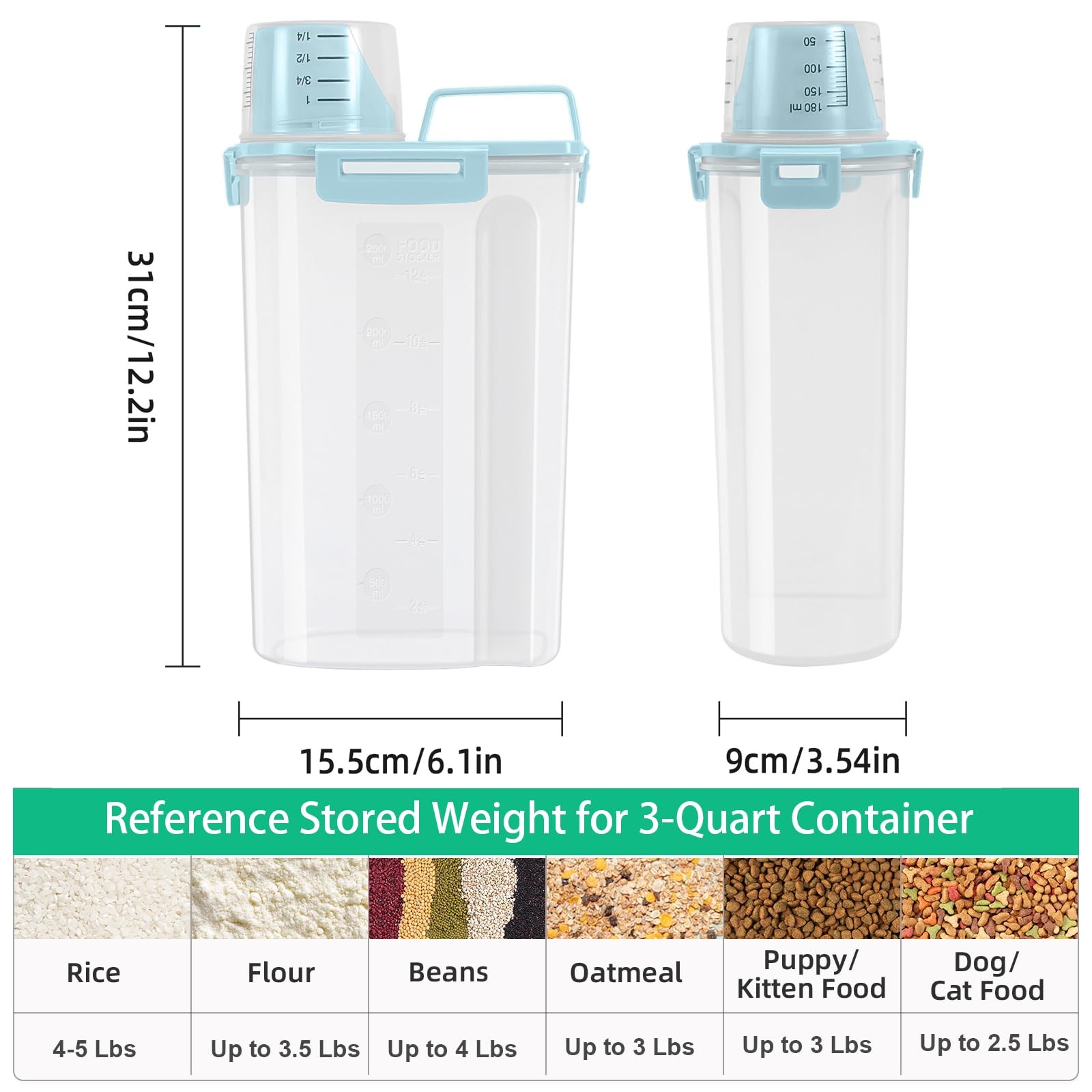 TBMax Rice Storage Container 3-5 Lbs Flour Cereal White & Blue