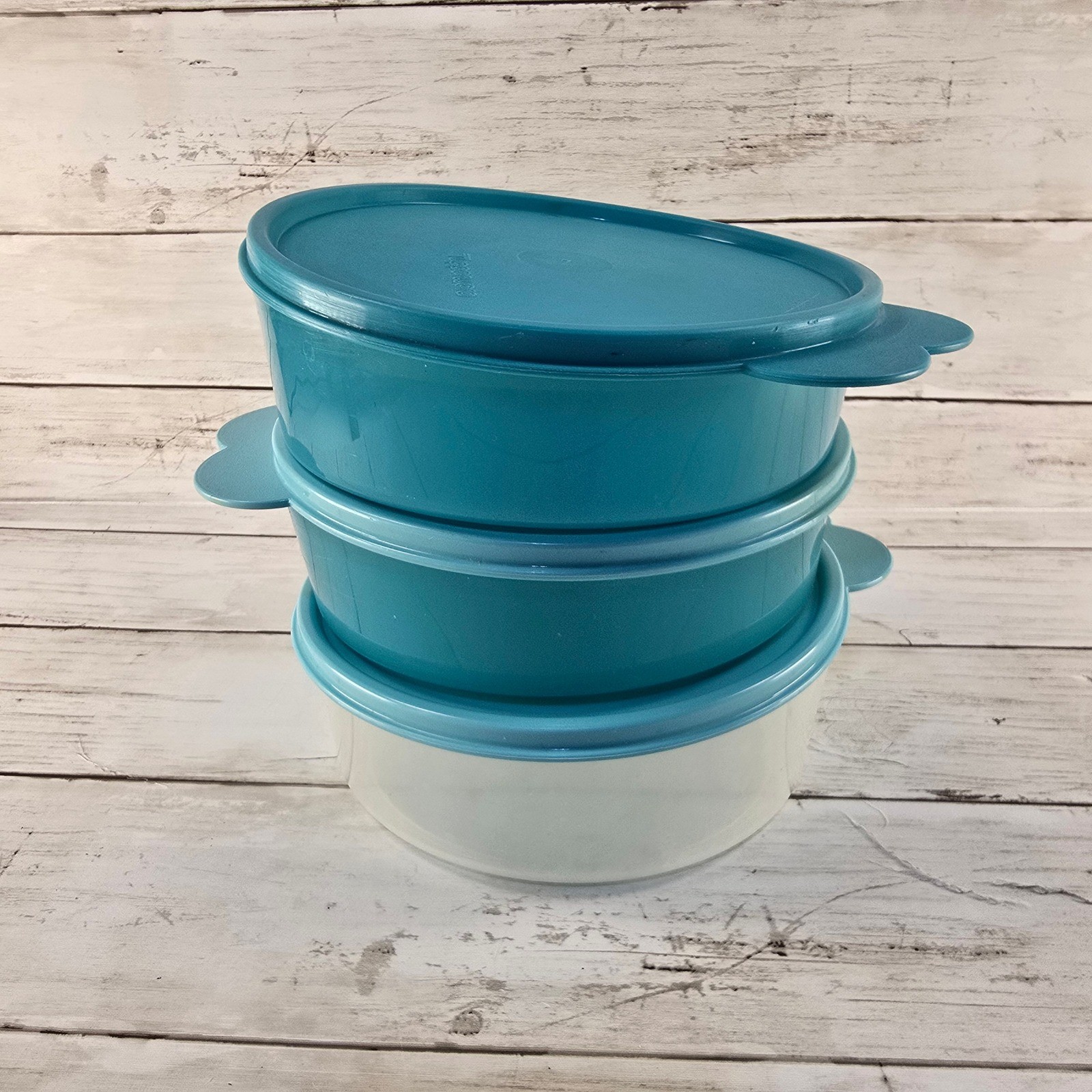 Tupperware Servalier Oval Nesting Bowl Set Teal Frosted Clear 500ml 700ml 3pc