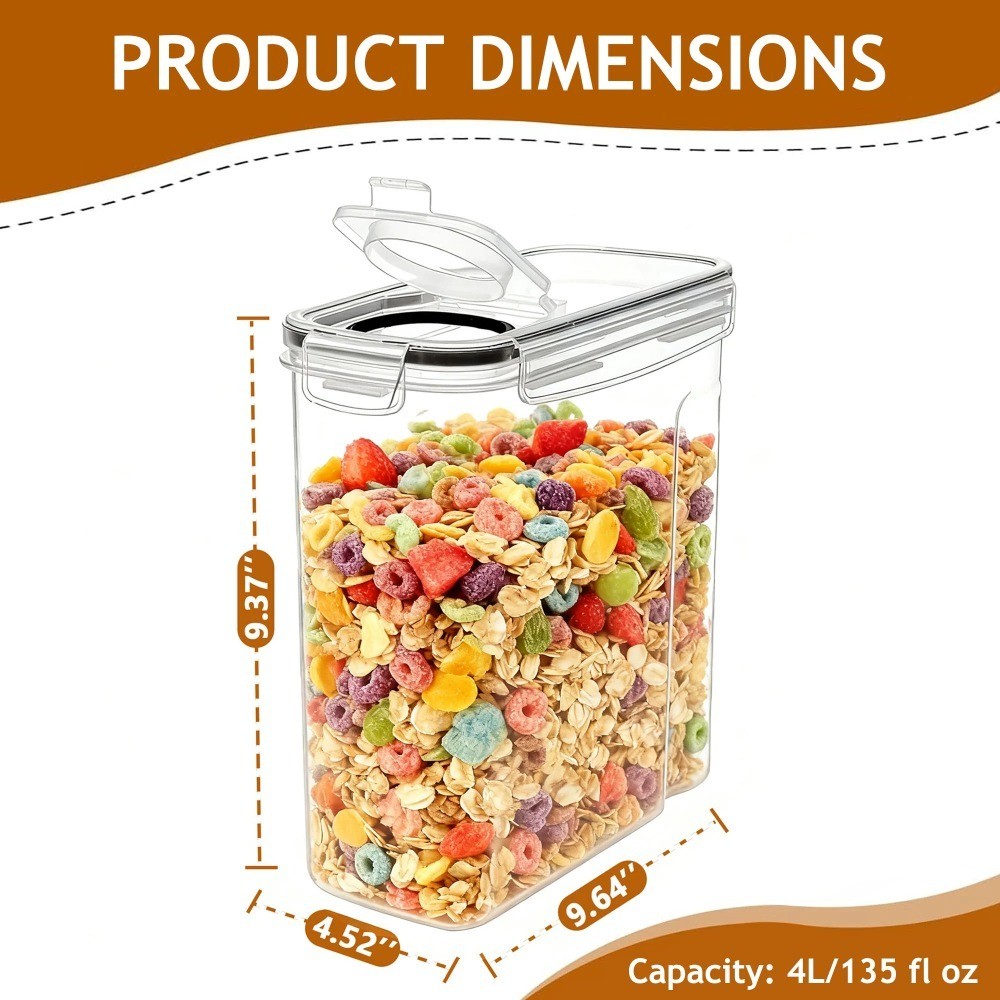 Airtight Cereal Storage Container with Lid Large 135 oz Food Dispenser Keeper