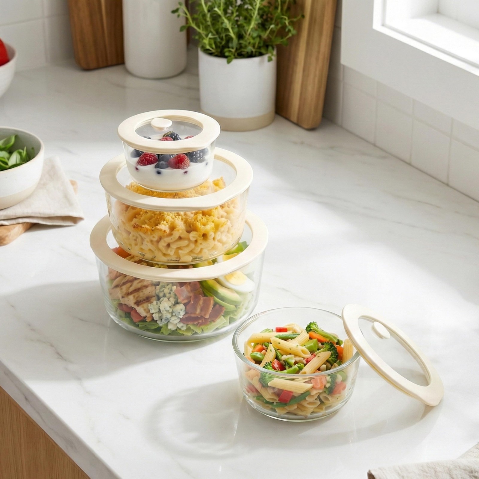 Urban Green Glass Food Container Set with Glass Lid, 4 Pack, Meal Prep Contai…