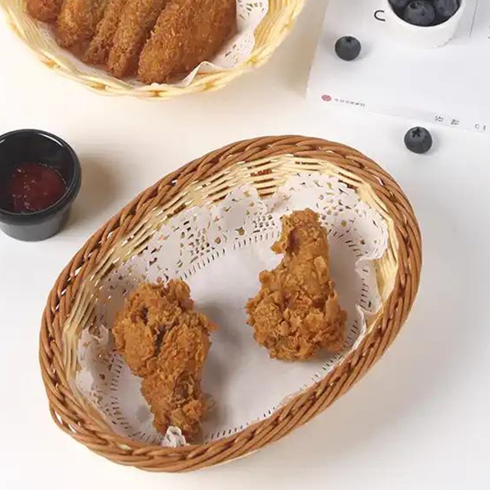16 Pack Plastic Small Gift Baskets, Oval Wicker Bread Basket for Party, 9 x 6…