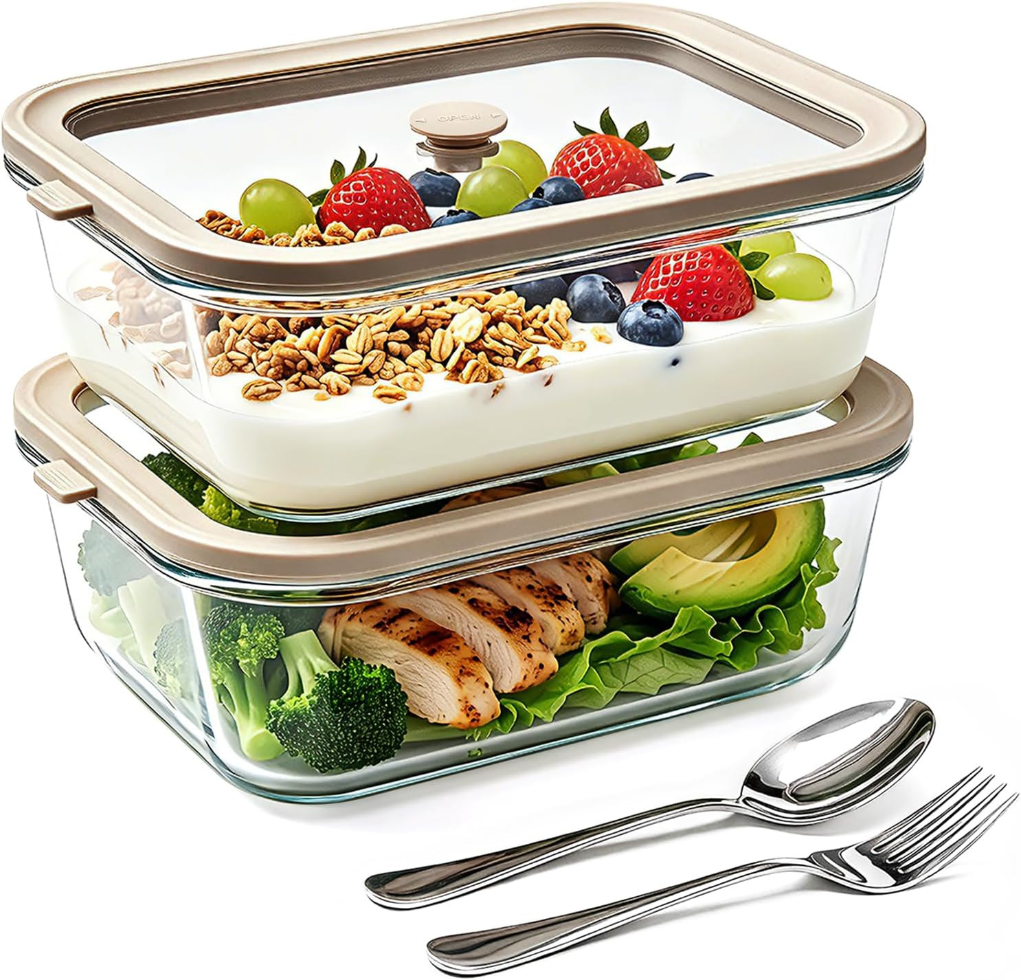 5 Pack 35 Oz Glass Meal Prep Containers, Plastic-Free Glass Food Storage Contain