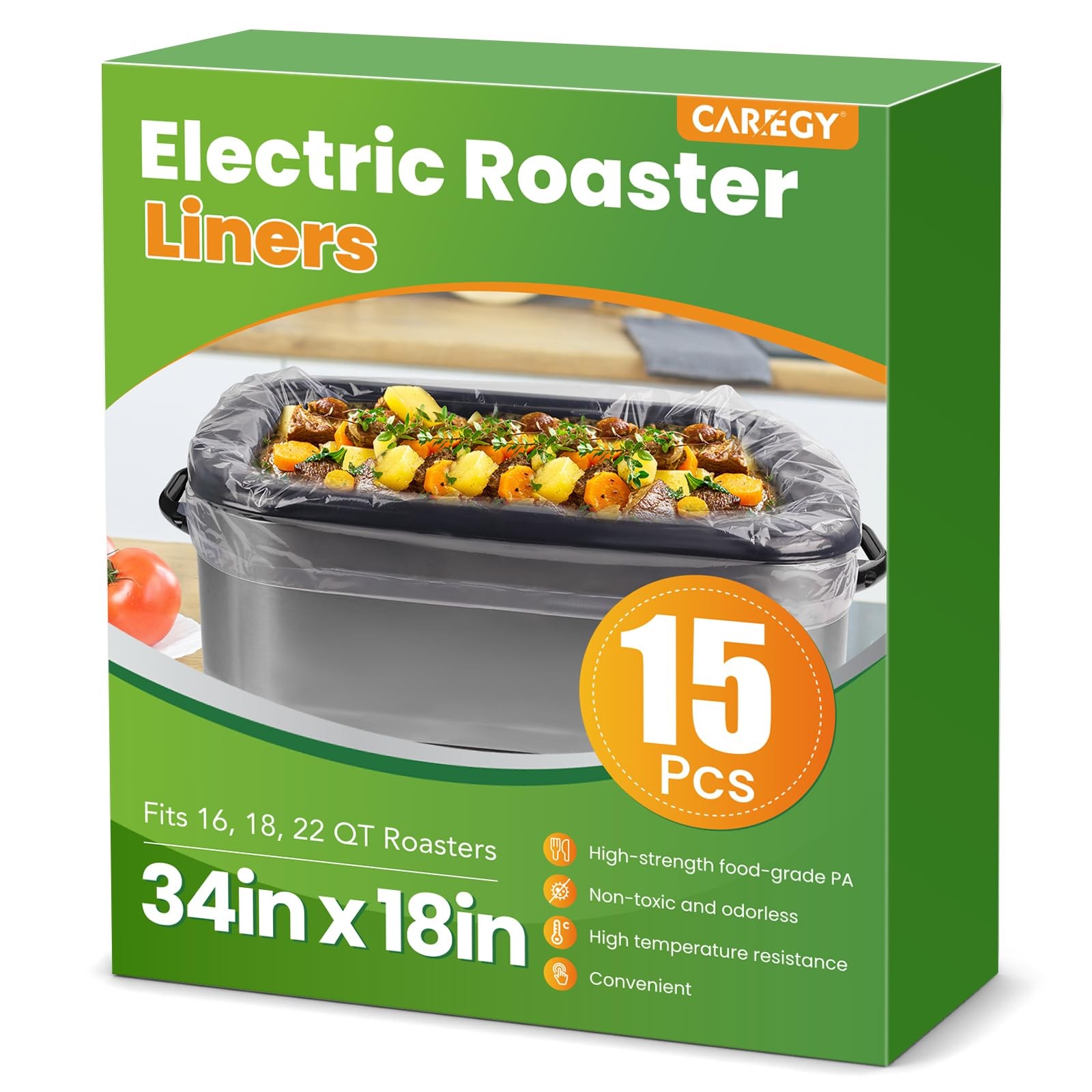 CAREGY Electric Roaster Liners 34 x 18 Inch 15 Counts 15-PACK, Black