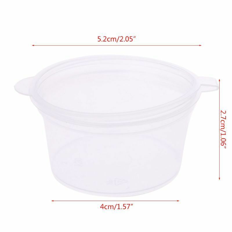 10X Small Plastic Sauce Cups Storage Containers Clear Boxes with Lid