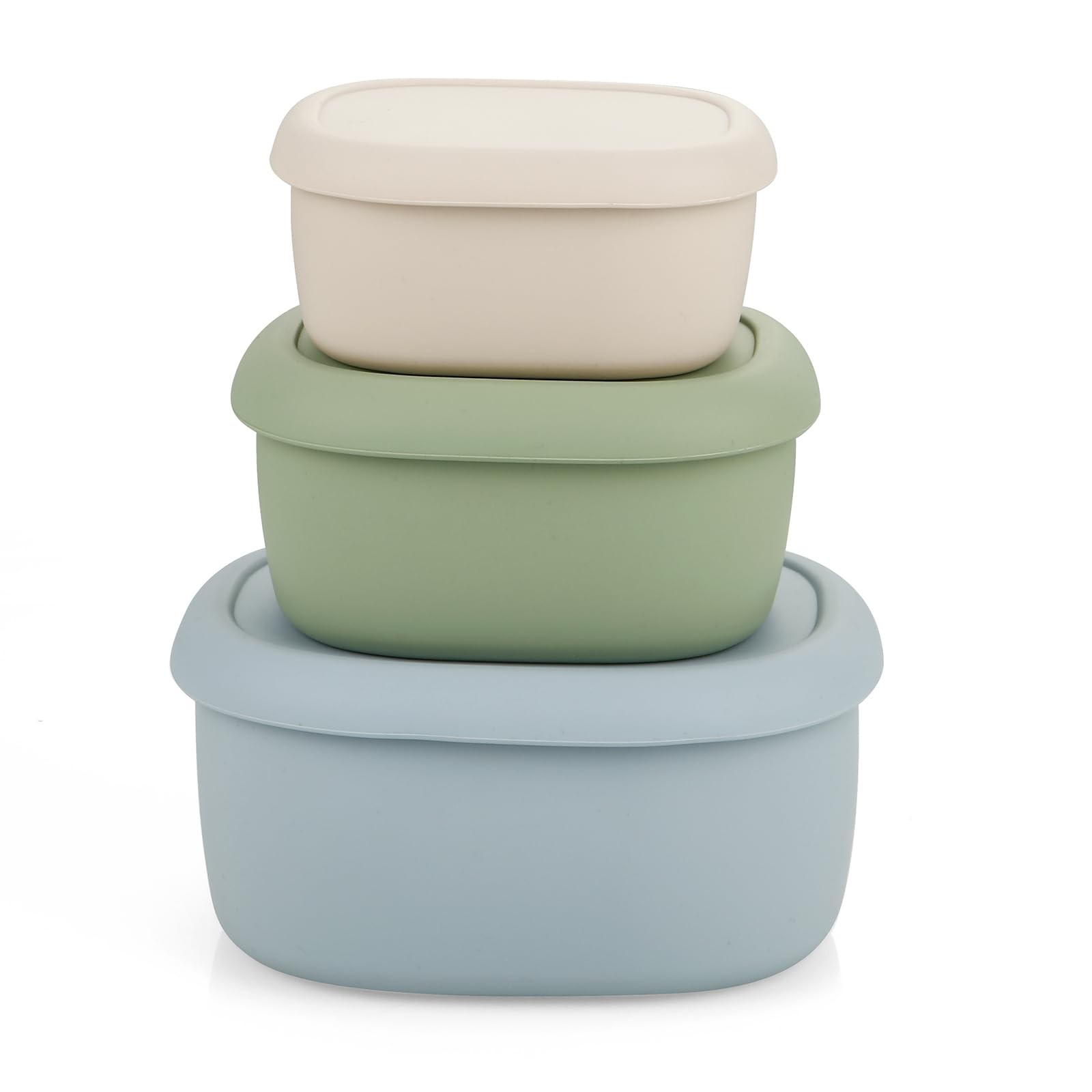 3 Pack Silicone Food Storage Containers with Lids, Reusable Nesting Lunch Ben…