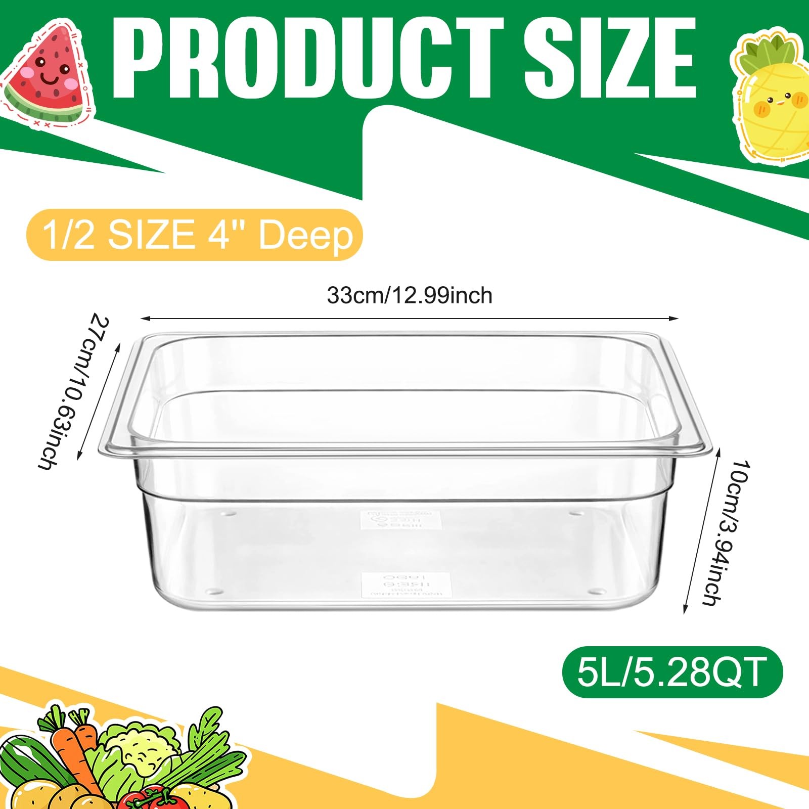 4 Pack 1/2 Size Clear Food Pans, 4 Inch Deep Hotel Pan, Stackable Plastic Foo…