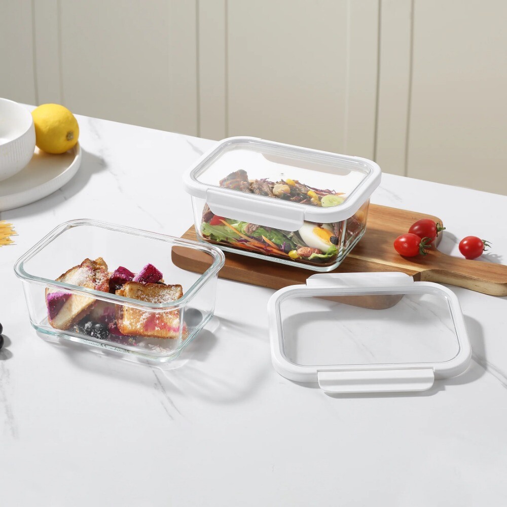 4Cup Rectangle Glass Food Storage Container with Tritan Lid. Set of 2,4 Pieces
