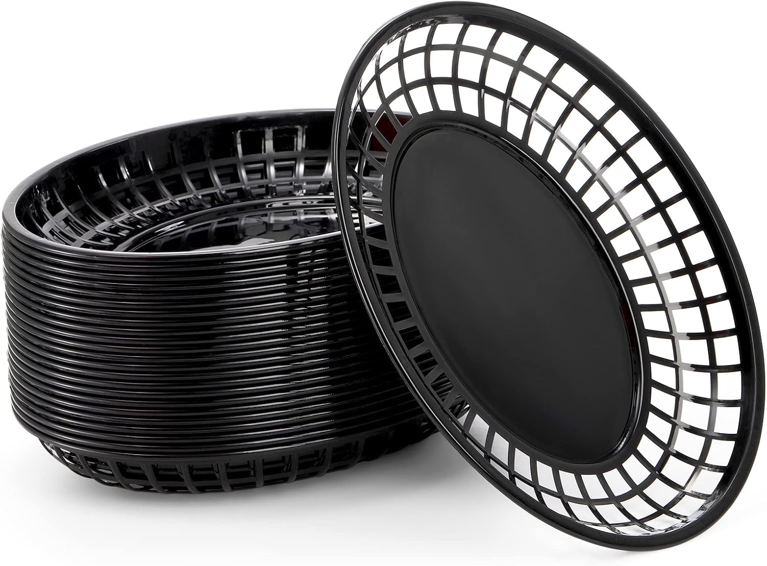 24 PCS Black Large Fast Food Serving Baskets 11.8×8.75 Inch Oval Plastic