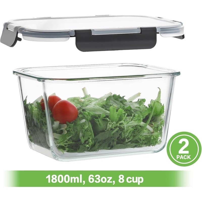 Glass Meal Prep Containers Set 2 Pack Leak Proof Microwave Oven Safe BPA Free US
