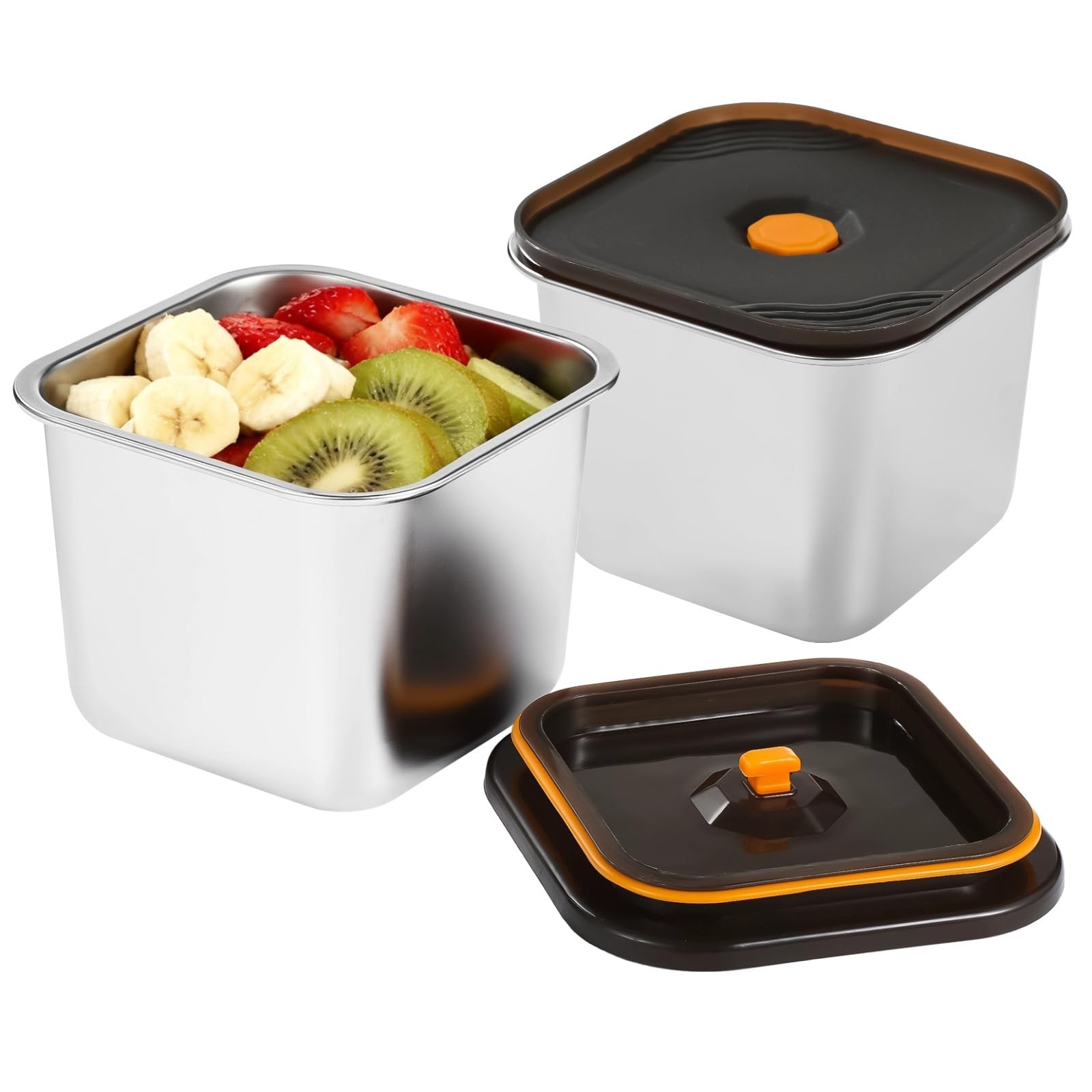 2 PCS Stainless Steel Food Storage Containers with Lids, Leak-Proof Square Me…